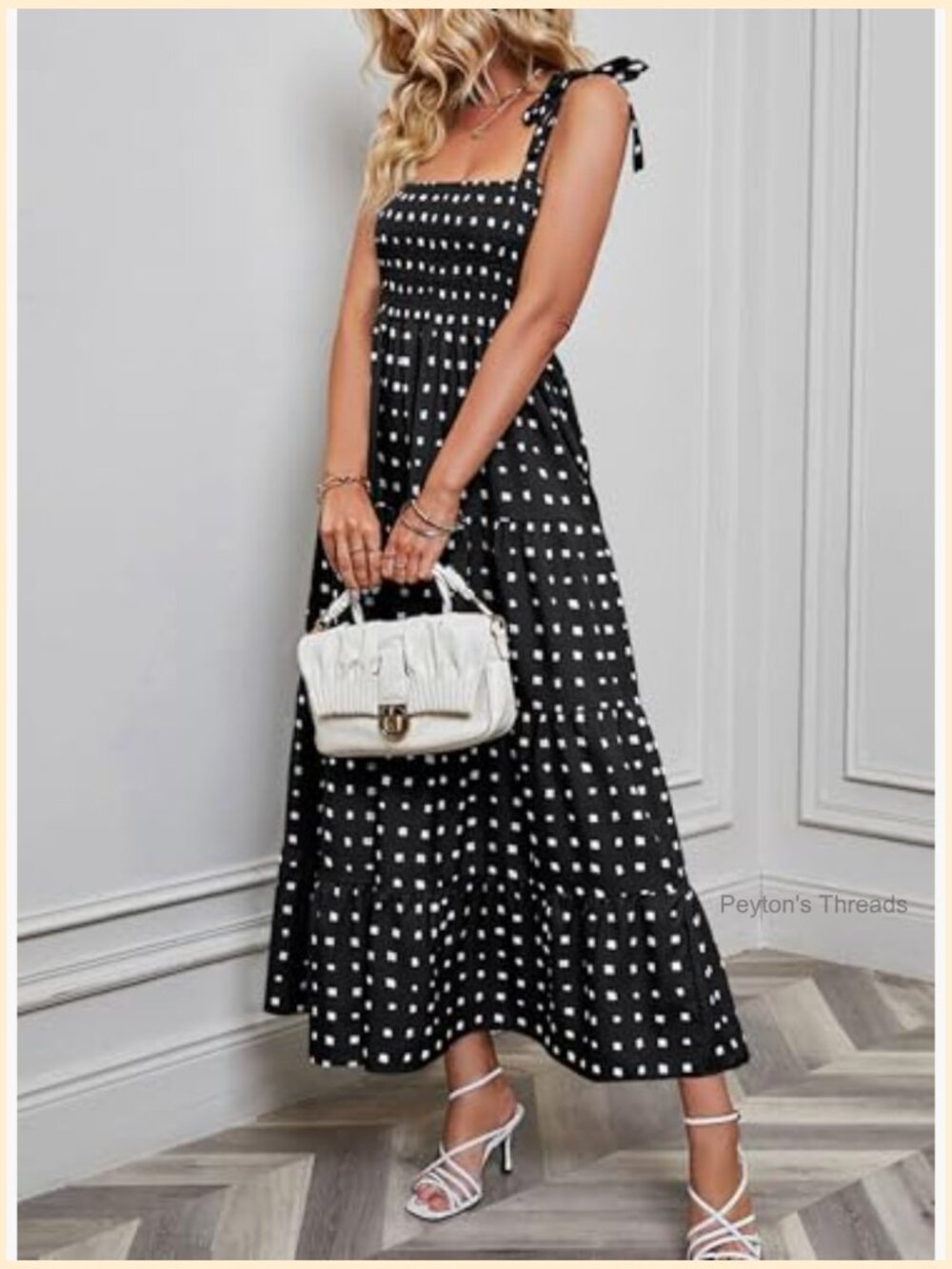 Long Strappy Tie Shoulders Flowy A-Line Maxi Tiered Beach Sundress - Picture 6 of 7
